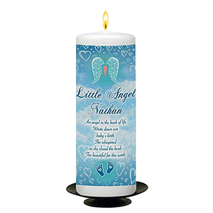 Personalised Remembrance Candle - Angel Wings Blue