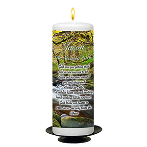Personalised Remembrance Candle - Getting Tired River Over Rocks
