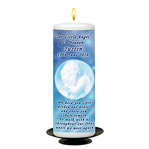 Personalised Remembrance Candle - Angel Wings Blue
