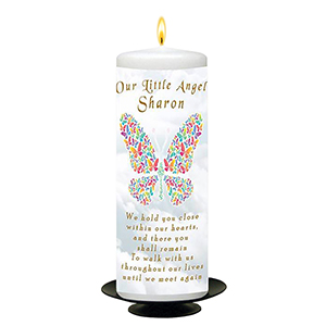 Personalised Remembrance Candle - Angel Wings Blue