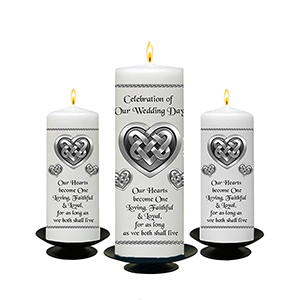 Personalised Wedding Candles - Trinity Knot & Swirls Gold Set (1 x 9 inch & 2 x 6 inch Candles)
