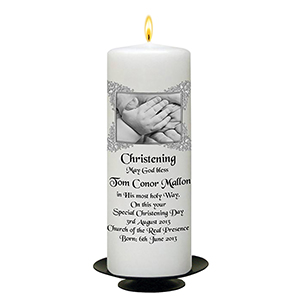 Personalised Girls Christening Candle - Cradle & Bow Pink