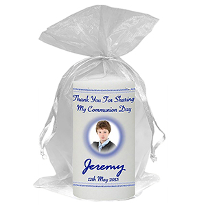 Personalised 1st Holy Communion Candle - Gold Frame with Photo Boy