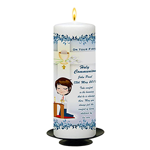 Personalised 1st Holy Communion Candle - Gold Frame with Photo Boy