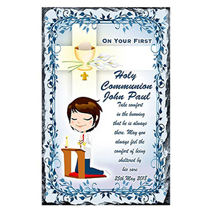 Personalised 1st Holy Communion Candle - Gold Frame with Photo Boy