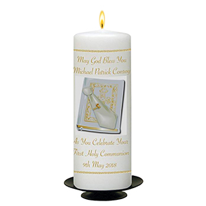 Personalised 1st Holy Communion Candle - Gold Frame with Photo Boy