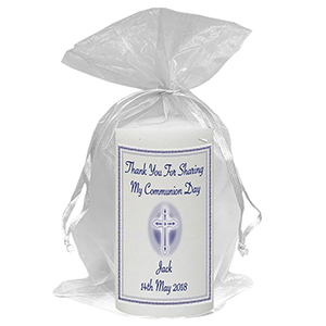 Personalised 1st Holy Communion Candle - Gold Frame with Photo Boy