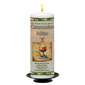 Personalised 1st Holy Communion Candle - Chalice & Parchment