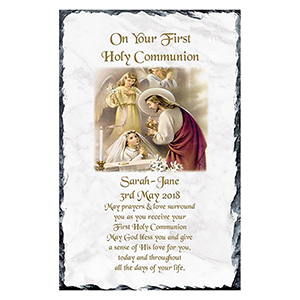 Personalised 1st Holy Communion Slate - Gold Frame with Photo Boy