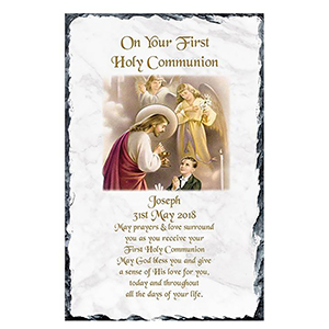 Personalised 1st Holy Communion Slate - Gold Frame with Photo Boy