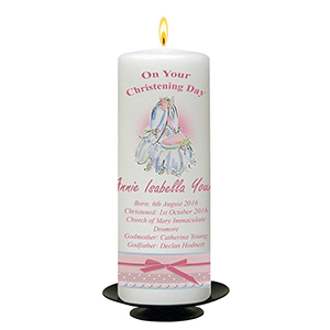 Personalised Girls Christening Candle - Cradle & Bow Pink
