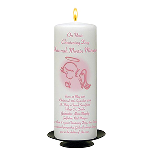 Personalised Girls Christening Candle - Cradle & Bow Pink