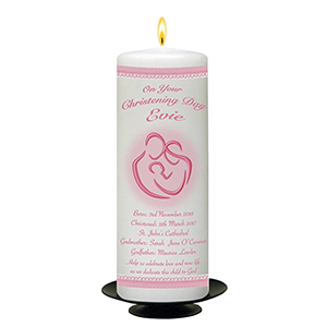 Personalised Girls Christening Candle - Cradle & Bow Pink