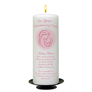 Personalised Girls Christening Candle - Cradle & Bow Pink