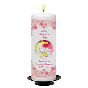 Personalised Girls Christening Candle - Cradle & Bow Pink