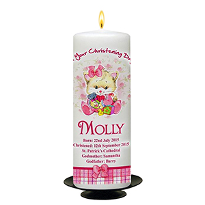 Personalised Girls Christening Candle - Cradle & Bow Pink