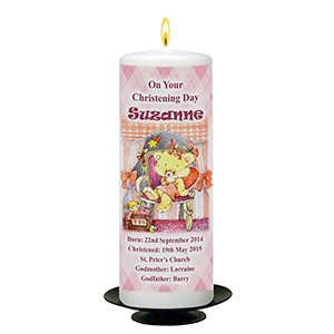 Personalised Girls Christening Candle - Cradle & Bow Pink