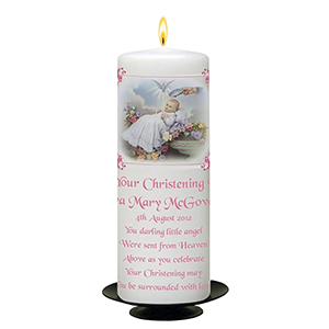 Personalised Girls Christening Candle - Cradle & Bow Pink