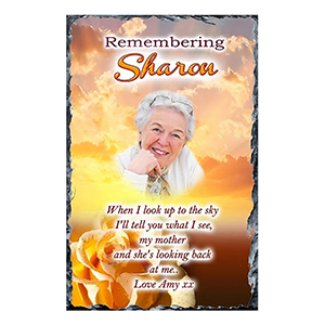 Personalsied Remembrance Slate - Blue Rose & Robin with Photo