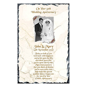 Personalised Wedding Anniversary Candle Gift - Family Crest Anniversary Gold Script & Photo
