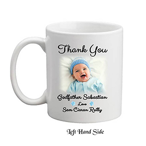 Personalised Godfather Mug Gift - Forget Me Knots Blue with Photo