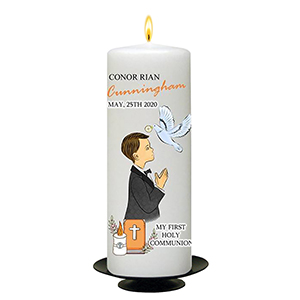 Personalised 1st Holy Communion Candle - Gold Frame with Photo Boy