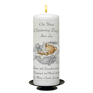 Personalised Girls Christening Candle - Cradle & Bow Pink