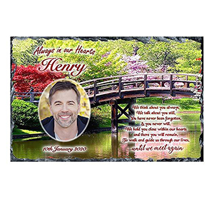 Personalsied Remembrance Slate - Blue Rose & Robin with Photo
