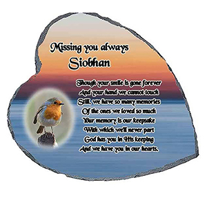 Personalsied Remembrance Slate - Blue Rose & Robin with Photo