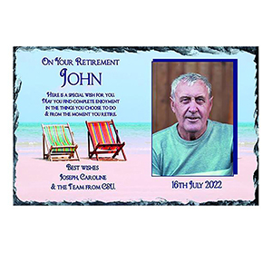 Personalsied Retirement Slate Gift - Deck Chairs with Photo