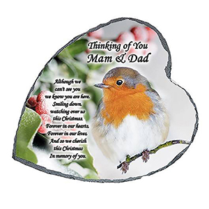 Personalised Christmas Remembrance Slate - Robin & Berries