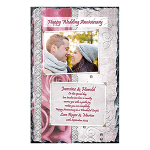 Personalised Wedding Anniversary Candle Gift - Family Crest Anniversary Gold Script & Photo