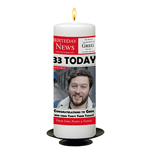 Personalised Birthday Candle - Red Newpaper with photo