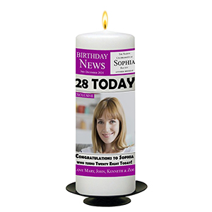 Personalised Birthday Candle - Red Newpaper with photo