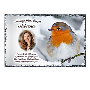Personalised Christmas Remembrance Slate - Robin & Berries