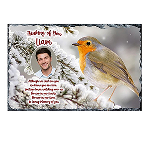 Personalised Christmas Remembrance Slate - Robin & Berries