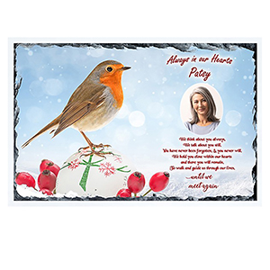 Personalised Christmas Remembrance Slate - Robin & Berries