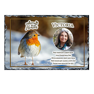 Personalised Christmas Remembrance Slate - Robin & Berries