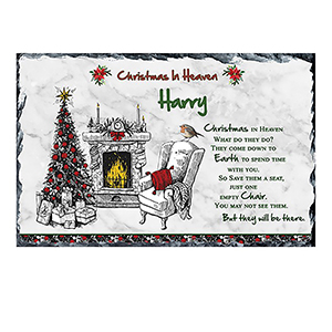 Personalised Christmas Remembrance Slate - Robin & Berries