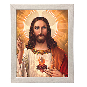 Religious Frame - Sacred Heart of Jesus Black & White (Colour Heart)