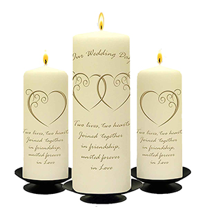 Personalised Wedding Candles - Trinity Knot & Swirls Gold Set (1 x 9 inch & 2 x 6 inch Candles)