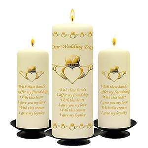 Personalised Wedding Candles - Trinity Knot & Swirls Gold Set (1 x 9 inch & 2 x 6 inch Candles)