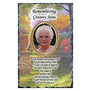 Personalsied Remembrance Slate - Blue Rose & Robin with Photo