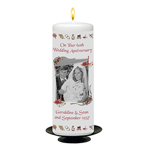 Personalised Wedding Anniversary Candle Gift - Family Crest Anniversary Gold Script & Photo
