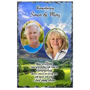 Personalsied Remembrance Slate - Blue Rose & Robin with Photo