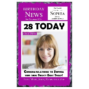 Personalsied Birthday Slate Gift - Birthday News - Red with photo