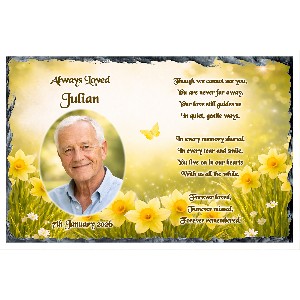 Personalsied Remembrance Slate - Blue Rose & Robin with Photo