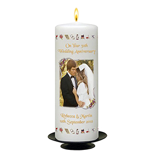 Personalised Wedding Anniversary Candle Gift - Family Crest Anniversary Gold Script & Photo