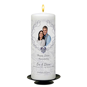 Personalised Wedding Anniversary Candle Gift - Family Crest Anniversary Gold Script & Photo