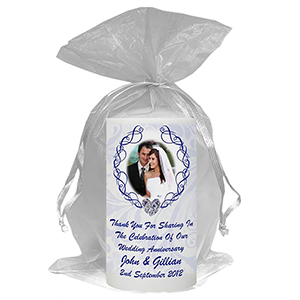 Personalised Wedding Anniversary Favour Candle - 60th Anniversary - Ribbons & Photo